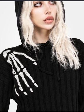 Disturbia Volar Embroidered Knit Cropped Hoodie